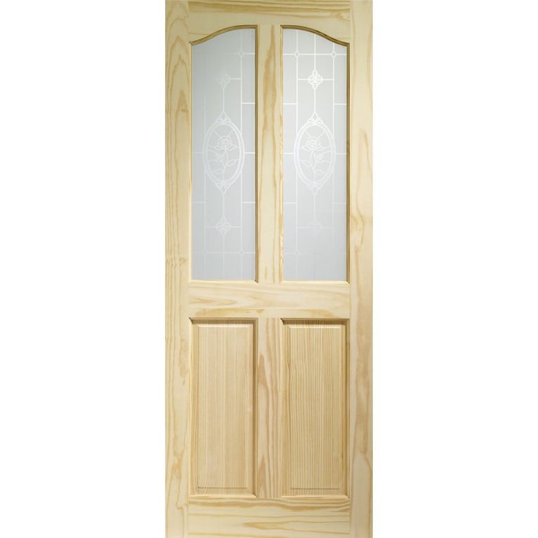 XL Rio 4 Panel Internal Pine Door with Crystal Rose Glass - 813 x 2032 x 35mm